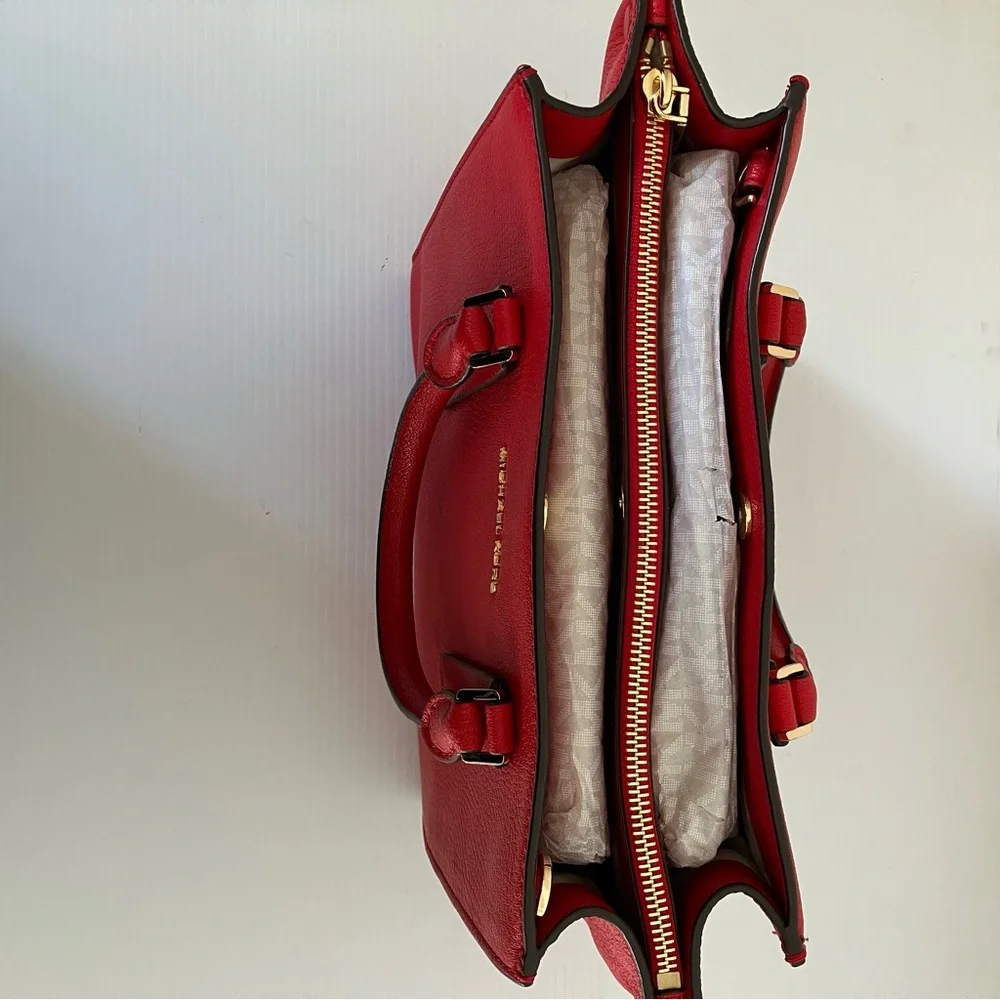 Michael Michael Kors Alessa Medium Pebbled Leather Satchel in Red